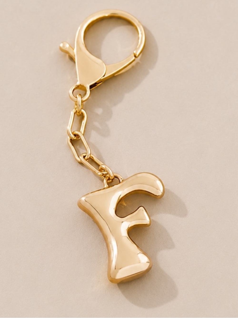New! Gold Bubble Letter Bag Charm Keychain NWOT